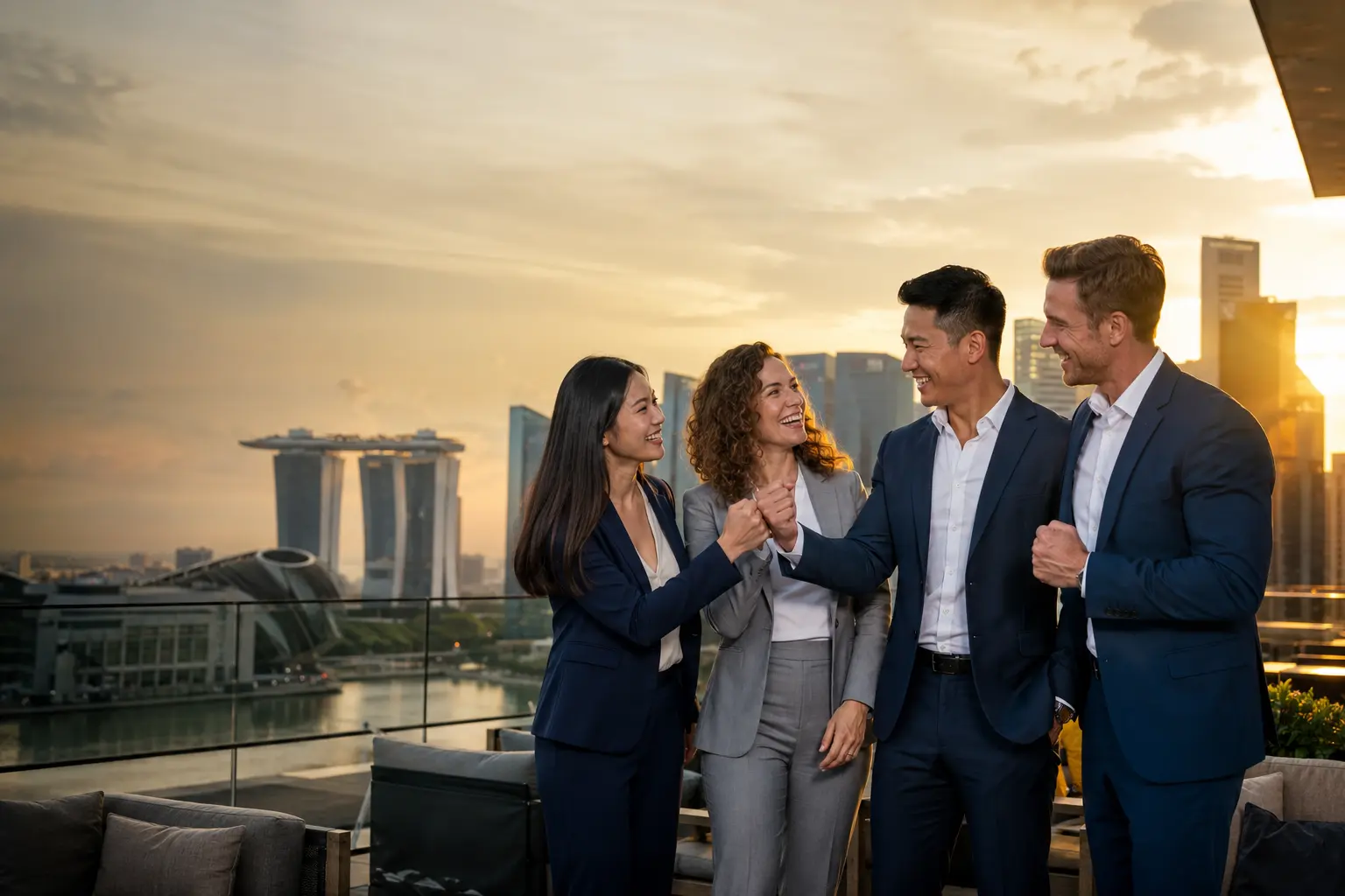 Business team celebrating a successful technology launch